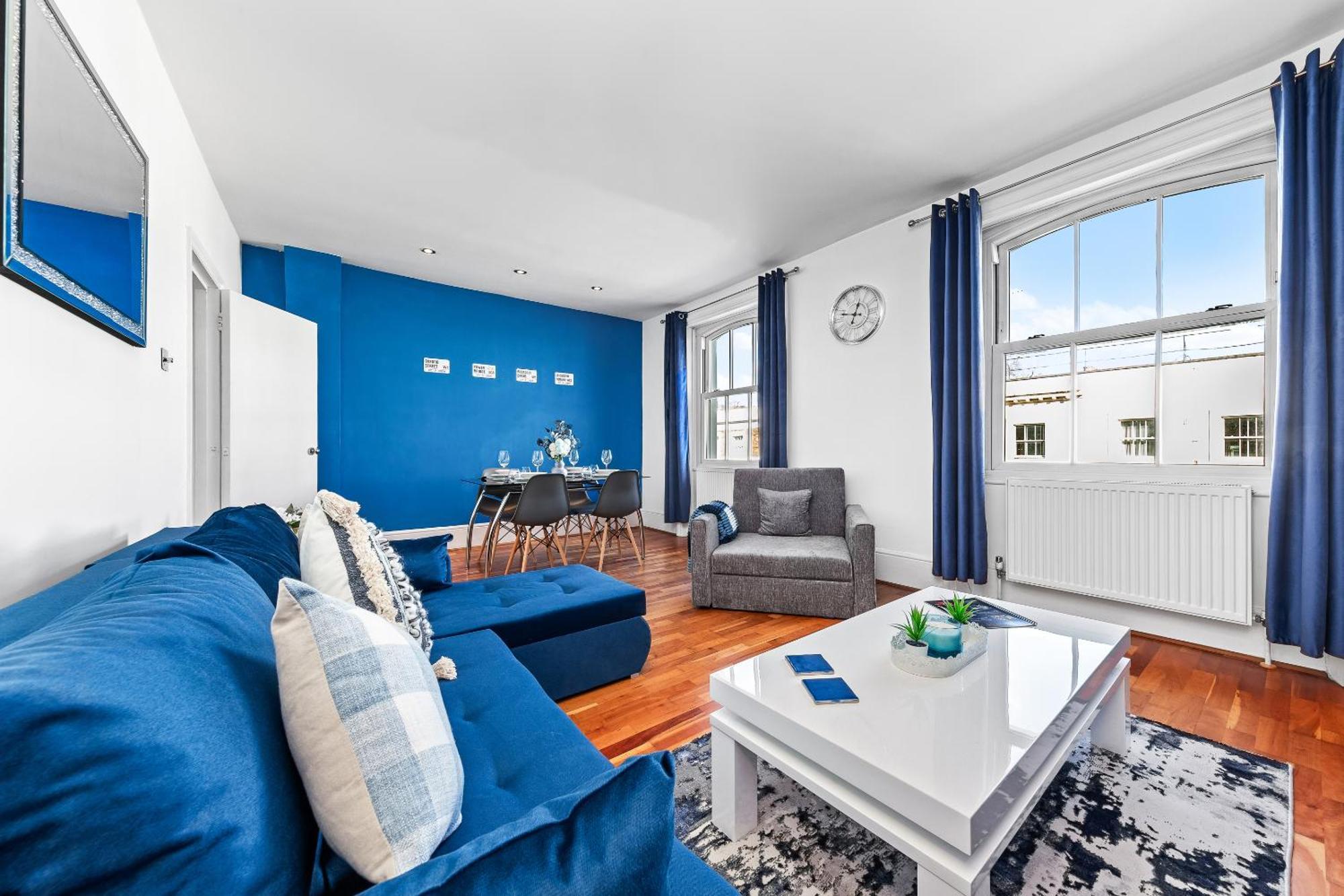 Balcony Blue Theme 1 Bedroom Central London Luxury Flat Near Hyde Park! Accommodates Up To 6! Double Sofa Bed And Next To Station! 외부 사진